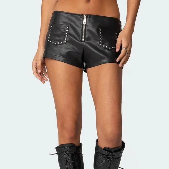 EUC Edikted Studded Faux Leather Micro Shorts - Picture 3 of 7